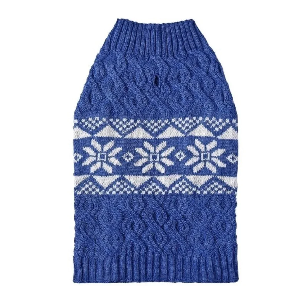 Vibrant Life Holiday Pet Sweater for Cats & Dogs, Snowflakes, Blue, Small